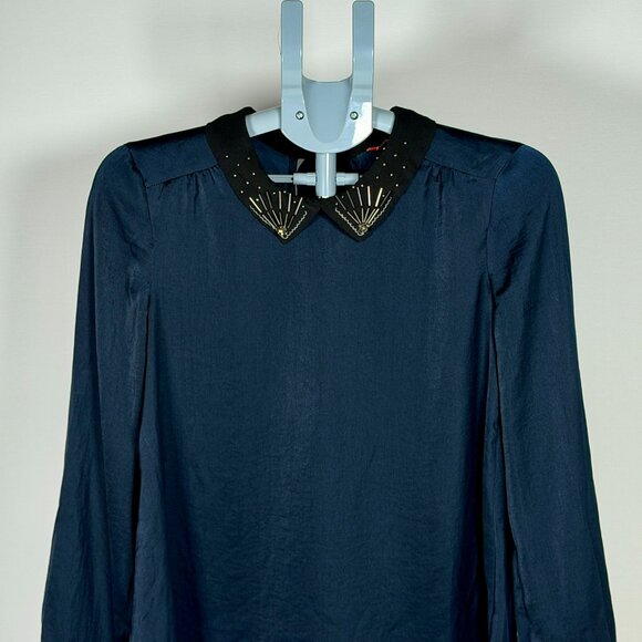 Modcloth Deep Navy Blouse with Beaded Collar Detail - Picture 6 of 9